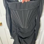 House Of CB  Black Silk Gianna Corset Cold Shoulder Long Sleeve Body-Con Dress S Photo 5