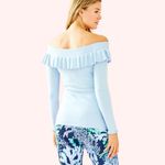 Lilly Pulitzer SIESTA OFF THE SHOULDER SWEATER Crew Blue Ruffle Neck S Photo 3