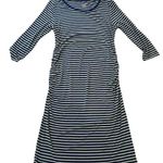 Liz Lange  MATERNITY dress size medium blue green stripes stretchy ruching long Photo 0