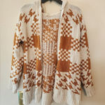 Rewind  Cardigan off white and brown size small Photo 0
