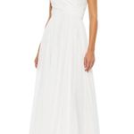 Mac Duggal Ieena for  2650 White Sleeveless V-Neck Chiffon Tea Length Dress S Photo 0