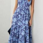 Derek Lam Collective Junia Ruched Sleeve Blue Floral Dress Photo 0