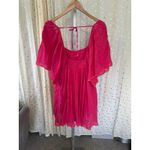 Free People  100% Cotton Fuchsia Sheer Lined Crinkle Joelle Tunic Dress Top L Photo 4