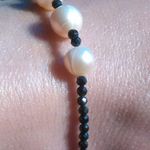 Thai Black Spinel and Peach Freshwater Pearl Sterling Silver Bracelet Photo 9