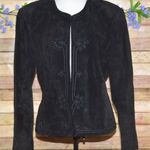 Vintage 80's Evan Davies Black Suede Leather Embroidered Blazer Jacket Size 10 Photo 0