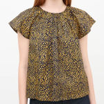 Ulla Johnson  Black & Yellow Print Macie Top with Flutter Sleeves Photo 0