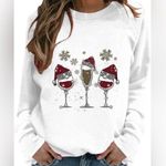 Holiday Fleece Cream Pullover Sweater Women's Sequin Wine Champagne Glass NWT L Size L Photo 0