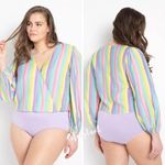 Eloquii NEW  rainbow‎ Stripe Surplice Bodysuit, size 18 Photo 2