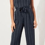 Hollister  Navy Blue Striped Cropped Wide Leg Tie Soft Jumpsuit Small Photo 0