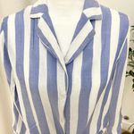 Japna Womens Blue White Striped Button Up Tie Shirt Photo 1