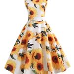 White & Yellow Floral Sunflower Fit & Flare Summer Sun Dress Size Medium Photo 0