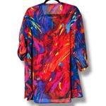 Peter Nygard  women's large multicolor roll sleeve tunic red beaded sheer light Photo 1