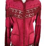 Vintage Red Suede Crochet Fringe Jacket Boho Western Bohemian Festival Size M Photo 0