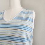 American Vintage Y2K Liz Claiborne LizSport White Blue Green Stripe Knit Cotton Tank Top M Photo 1