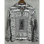 ZARA Button Up Top Womens Small Black Satin Ditsy Floral Long Sleeve Boho Artsy Photo 0