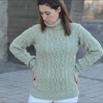 Elegant Cable Knit Turtleneck Sweater in Light Green 100% Cashmere Photo 2