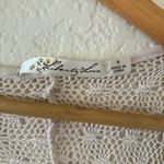 Liberty Love  Womans Sz Small Cardigan Sweater Knit Open Front Fringe Trim Beige Photo 5