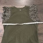 Anthropologie NWT  Lurex Ruffle Sleeve Olive Ribbed Knit Top Sz L Photo 6