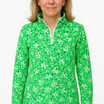 Lands' End Draper James X  Pullover Size Small Snap Sweatshirt Green Floral Preppy Photo 0