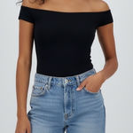 Asilio  Rebel Nights Bodysuit Black Off Shoulder Cap Sleeve Style AS201333 Size 8 Photo 0
