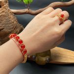 18K Gold Plated Red Agate Jewelry Set,Agate Beaded Charm Bracelet,Agate Ring Photo 6