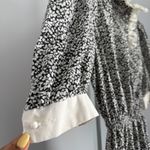 VTG 70s Ruffle Trim Floral Dress Ruffle Collar Midi Button Cottagecore Black Photo 3