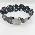 Womens Statement Belt Black Round Circle Studded Belt Ornate Silver Buckle Y2K Photo 1