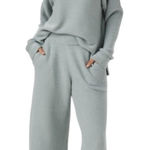 The Normal Brand Helen Henley Wide Leg Pants Thermal Sweater Set Sea Blue XS / S Photo 0