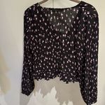 ZARA  black floral v neck blouse with ruffled waist EUC Photo 4