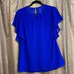Faith and joy  royal blue flutter sleeve chiffon blouse, size S, oversized Photo 4