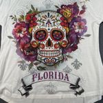 Sweet Gisele Womens Medium Sugar Skull Open Cold Shoulder SS Tee White Florida Photo 1