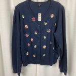 Talbots  Navy Blue Sequin Floral Crewneck Cardigan Sz.XL NWT Photo 1