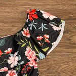 One Piece Floral Off Shoulder Bathing Suit Black Pink Blue Green Size XL Photo 5