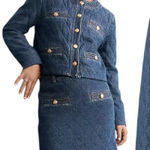 Ann Taylor  Quilted Denim Jacket Gold Button Mid Indigo Wash Size S Photo 0