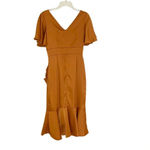 AmyLynn Amoura Ruffle Midi Satin Wedding Guest Dress Tan Size S NWT Orange Photo 5