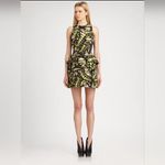 Alexander McQueen MCQ Size 2 Black & Lime Green Butterfly Print Peplum Dress Photo 0