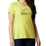 Columbia New Womens M Bright Yellow Logo Tee Shirt V Neck Omni Shade UPF 30 SS Photo 0
