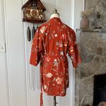 Vintage Handmade Floral Cotton Kimono Robe in Rust Orange Photo 5