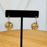 Goldtone Cage Drop Ball Rhinestone Stud Earrings 3D Gold Photo 3