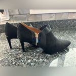 Calvin Klein Black Suede Gold Zip Jitar Leather High Heel Ankle Booties Size 9.5 Photo 3