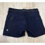 Lululemon Athletica Biker Navy Shorts Wide Waisband Activewear Pockets 6 Blue Photo 3