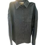 We Wore What  Womens Size Medium Large Boyfriend Overshirt Blue Dark Wash Denim NWT Photo 0