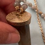 32” Necklace Stone Beads Beaded With Antler Tip Shape Pendant 2.5” H Cream Brown Tan Photo 7