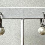 Elegant Pearl Drop Earrings With Crystal Accented Hook Classic Bridal Jewelry Silver Photo 3
