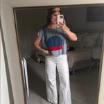 PAMUT red white and blue patchwork denim gingham shirt sleeve Top ! Size M Photo 4