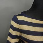 Ralph Lauren Womens Blue/gold Long Sleeve Below The Knee Sheath Evening Dress XS Photo 3