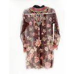 Johnny Was Biya Sheer Floral Embroidered Long Sleeve Button Front Duster Dress Photo 2