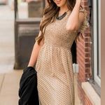 SMOCKED DIAMOND PATTERN MIDI DRESS Black Size L Photo 0