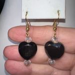 Goth Black Heart Crystal Dangle Earrings Photo 4