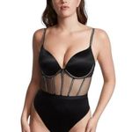 Victoria's Secret Victoria’s Secret Black Subtle Shine Push Up Teddy One Piece Womens XS Photo 0